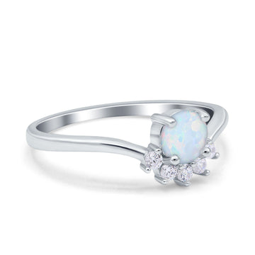 Art Deco V Chevron Engagement Ring Round Lab Created White Opal 925 Sterling Silver